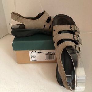 Clarks “Sunbeam” three strap suede sandal